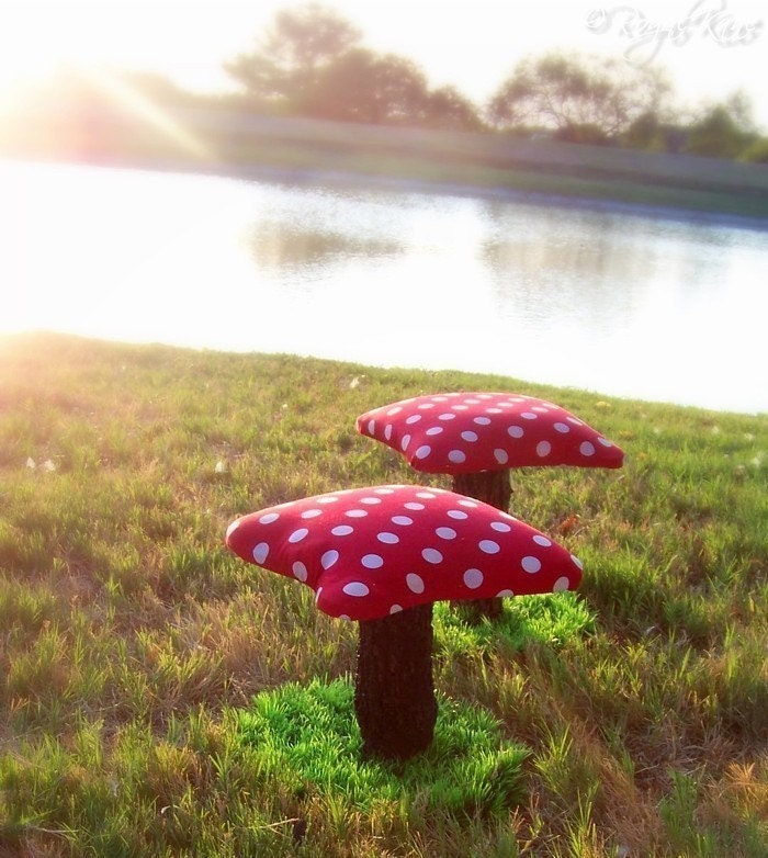 Five (5) Mushroom TOADSTOOLS chairs stools set play furniture green tree doll house unique kids children wooden forest original handmade