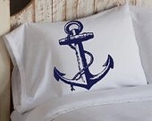 Navy Blue NAUTICAL Ship's Anchor PILLOWCASE pillow covers