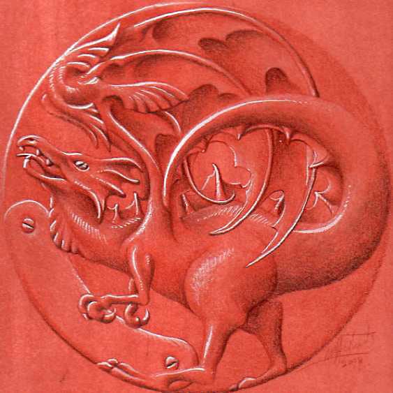 Dragon series - Tân / Fire : Original drawing in pencil and tempera - PRICE REDUCED