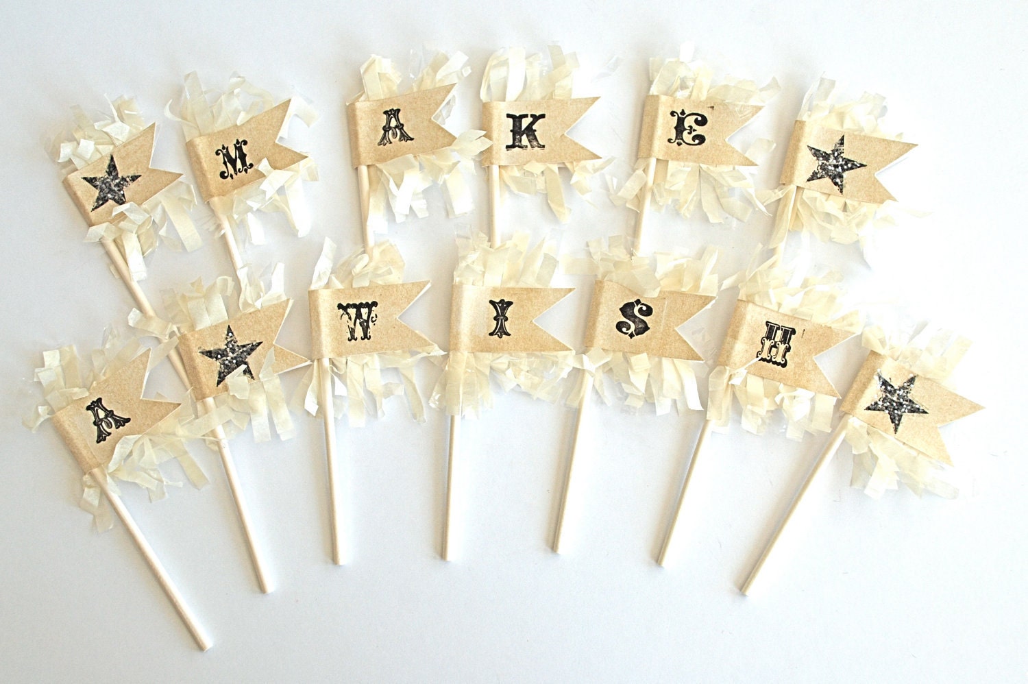 Make A Wish - Cupcake Toppers/Party Sticks - Bakers Dozen - AForestFrolic