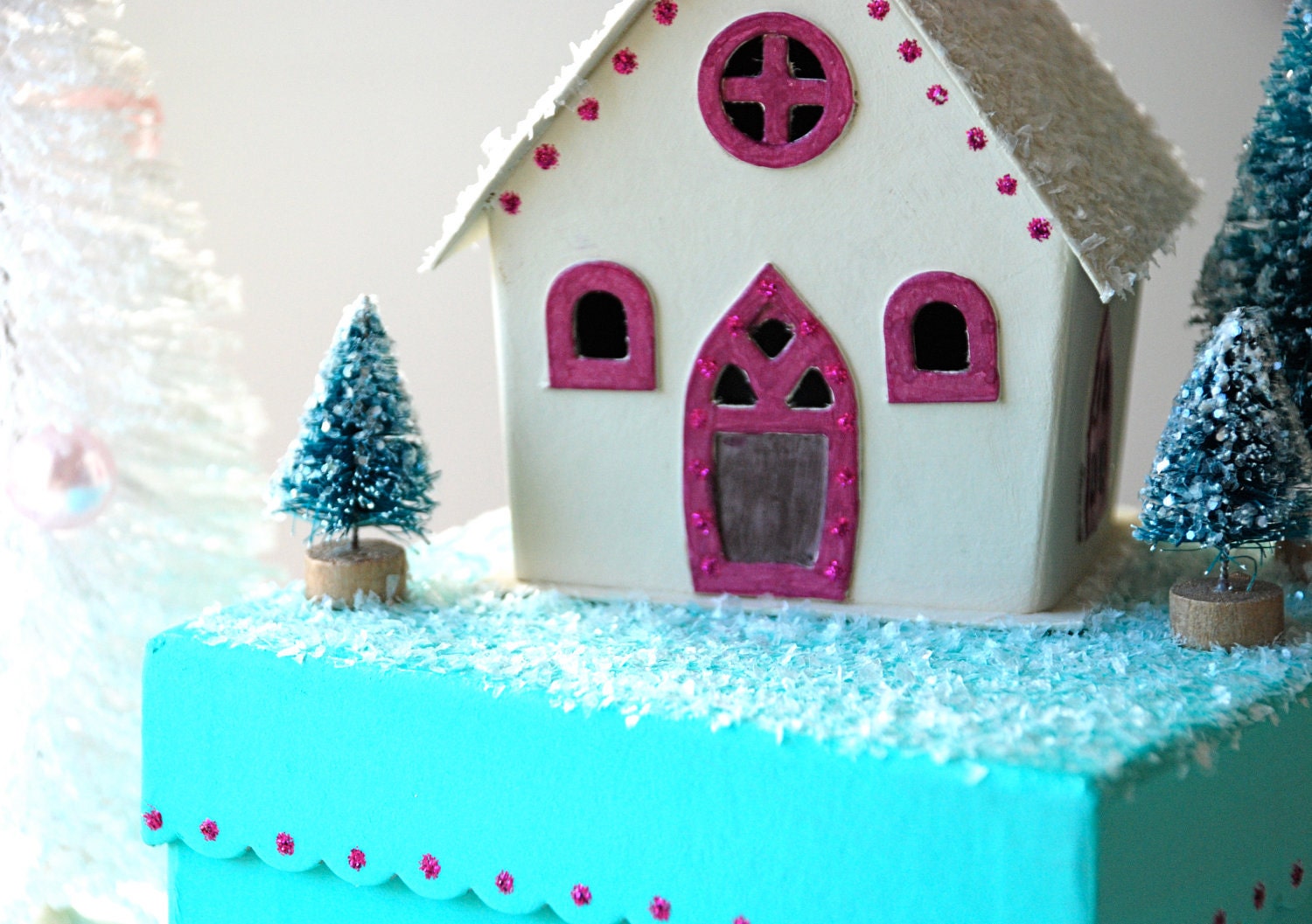 Wintry Church - Trinket Box in Tiffany Blue and Pink - Last One