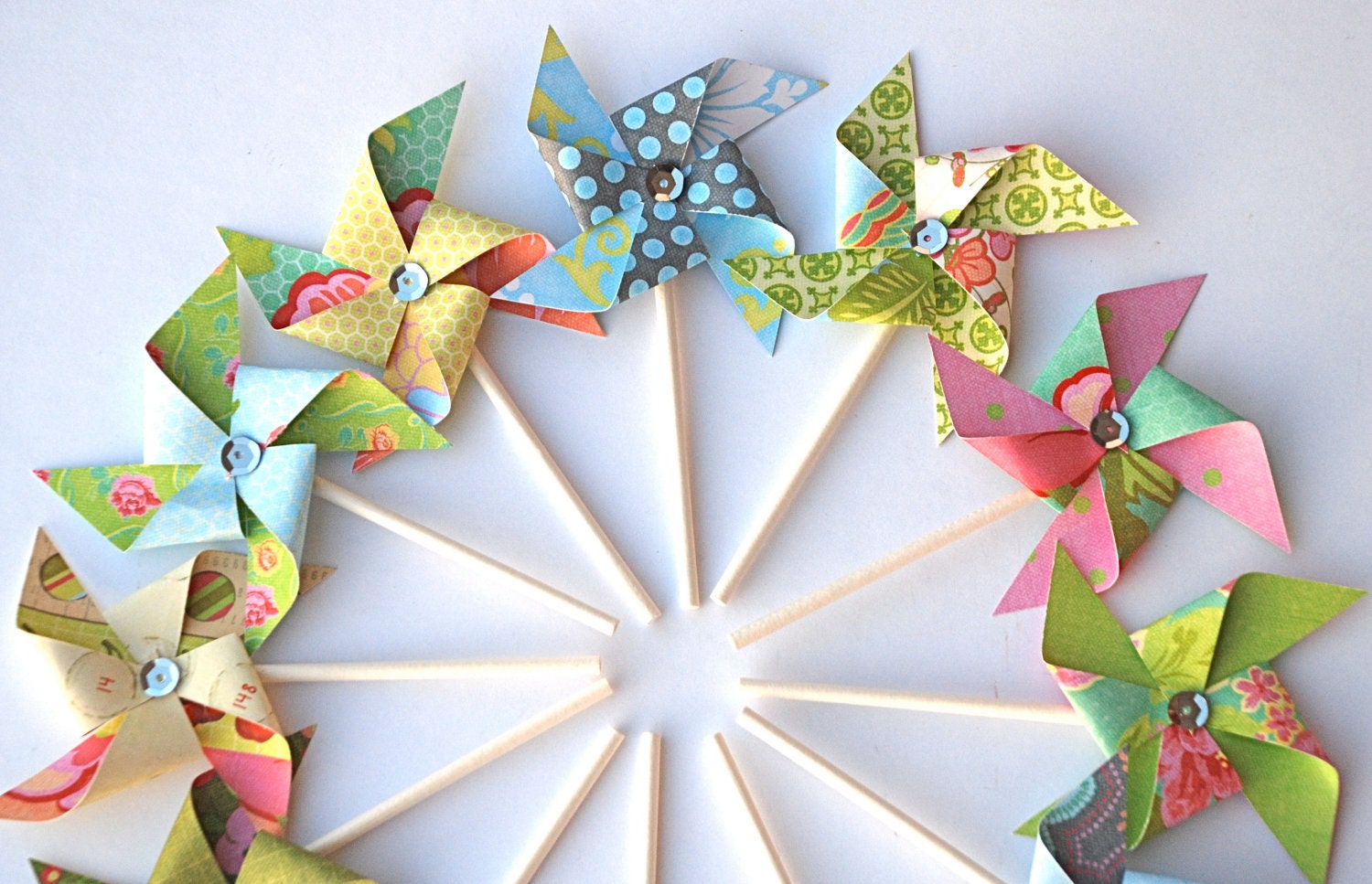 Sweet Nectar Pastel Sequined Pinwheels - Cupcake Toppers/Party Picks