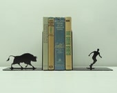 Bull Attack Metal Art Bookends - Free USA Shipping