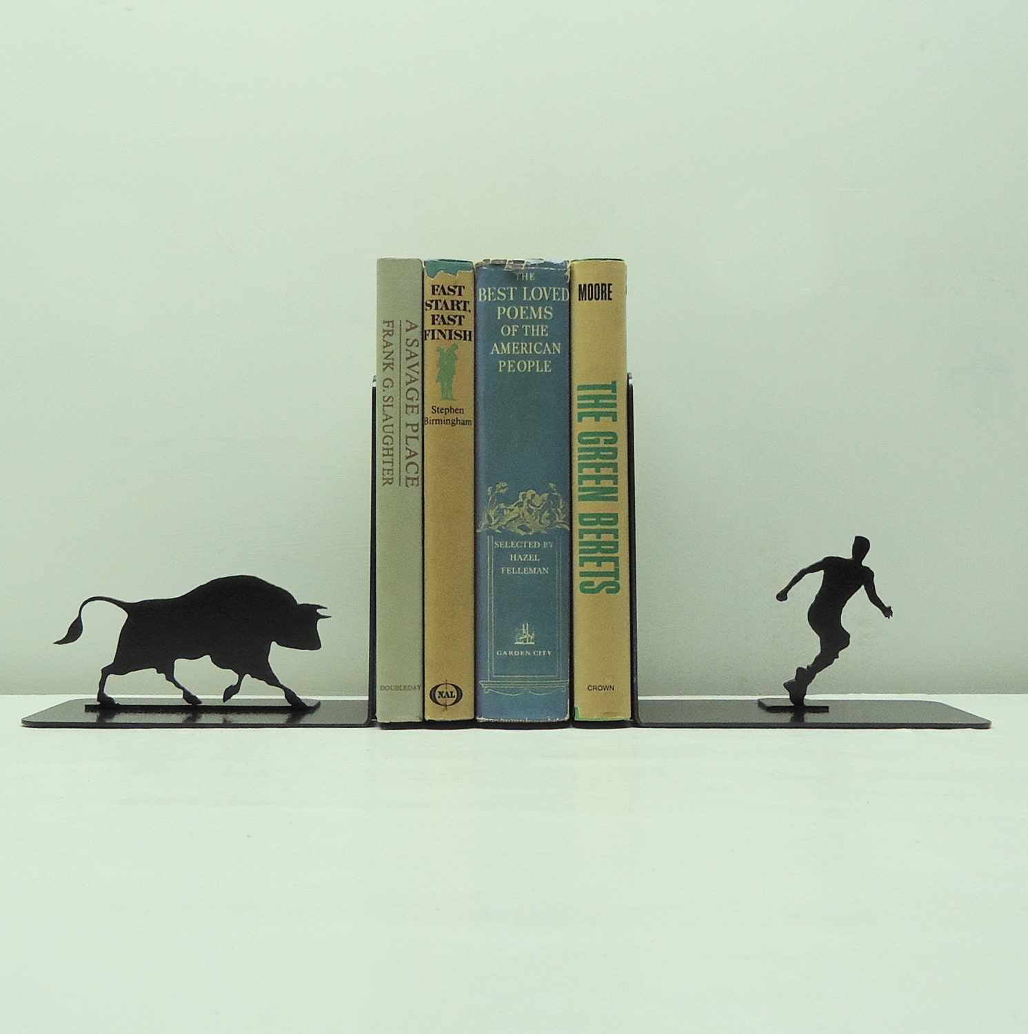 Bull Attack Metal Art Bookends - Free USA Shipping