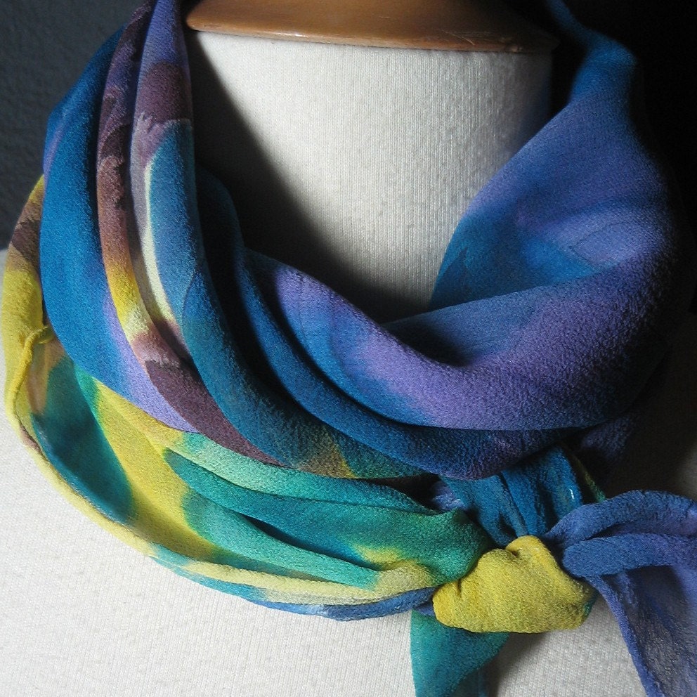 Watercolor Meadows - hand painted silk georgette scarf