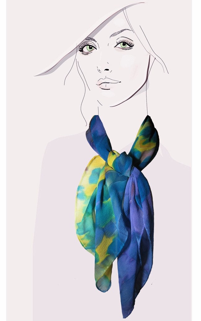 Watercolor Meadows - hand painted silk georgette scarf