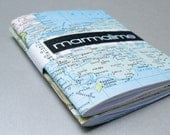 2 map mini notebooks made with eco paper that is post-consumer, reused, rescued, and found