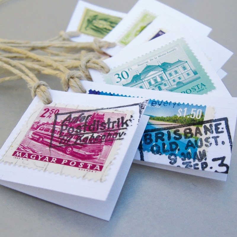 20 map & travel themed gift tags made with original vintage and recycled materials