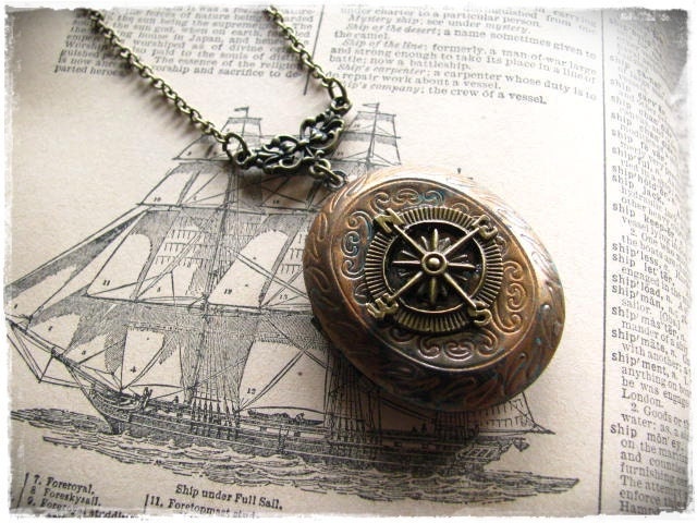 Compass Locket Necklace "The Journey" Pirate Steampunk - bittenanddazzled