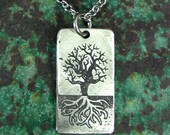 World Tree Necklace, Small Stainless Steel Etched - Norse Yggdrasil on Chain
