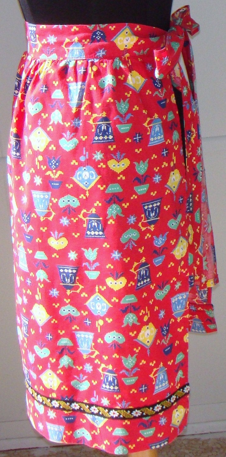 Vintage Red Cuckoo Clock Apron