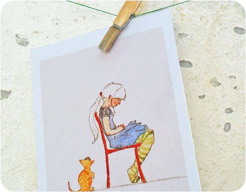 Watercolour cat reproduction - "Savour"