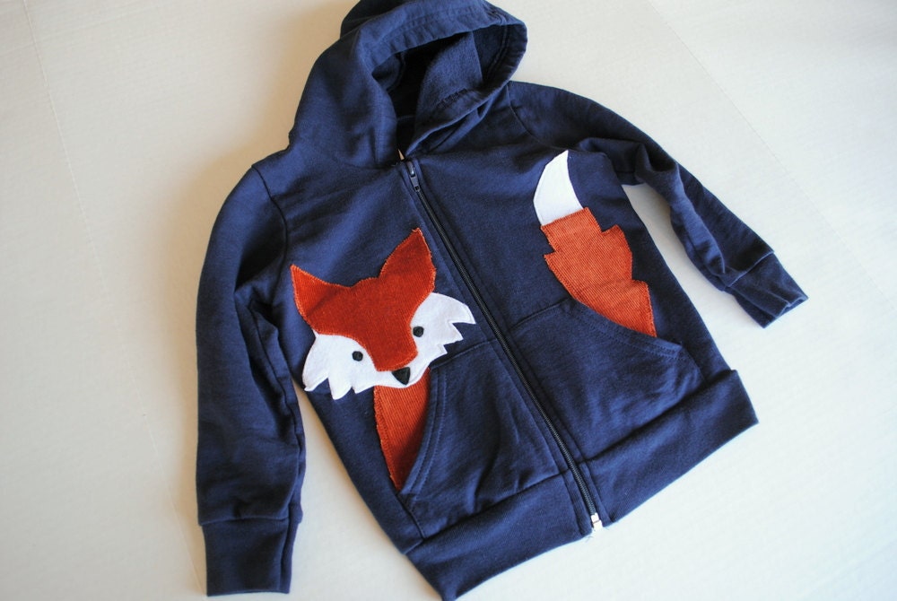 Fox Hoodie for Kids in Navy Blue - Size 8 Ready to Ship
