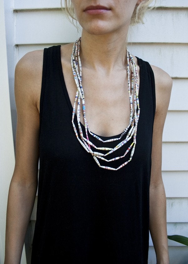 Handmade Upcycled Paper Bead Necklace