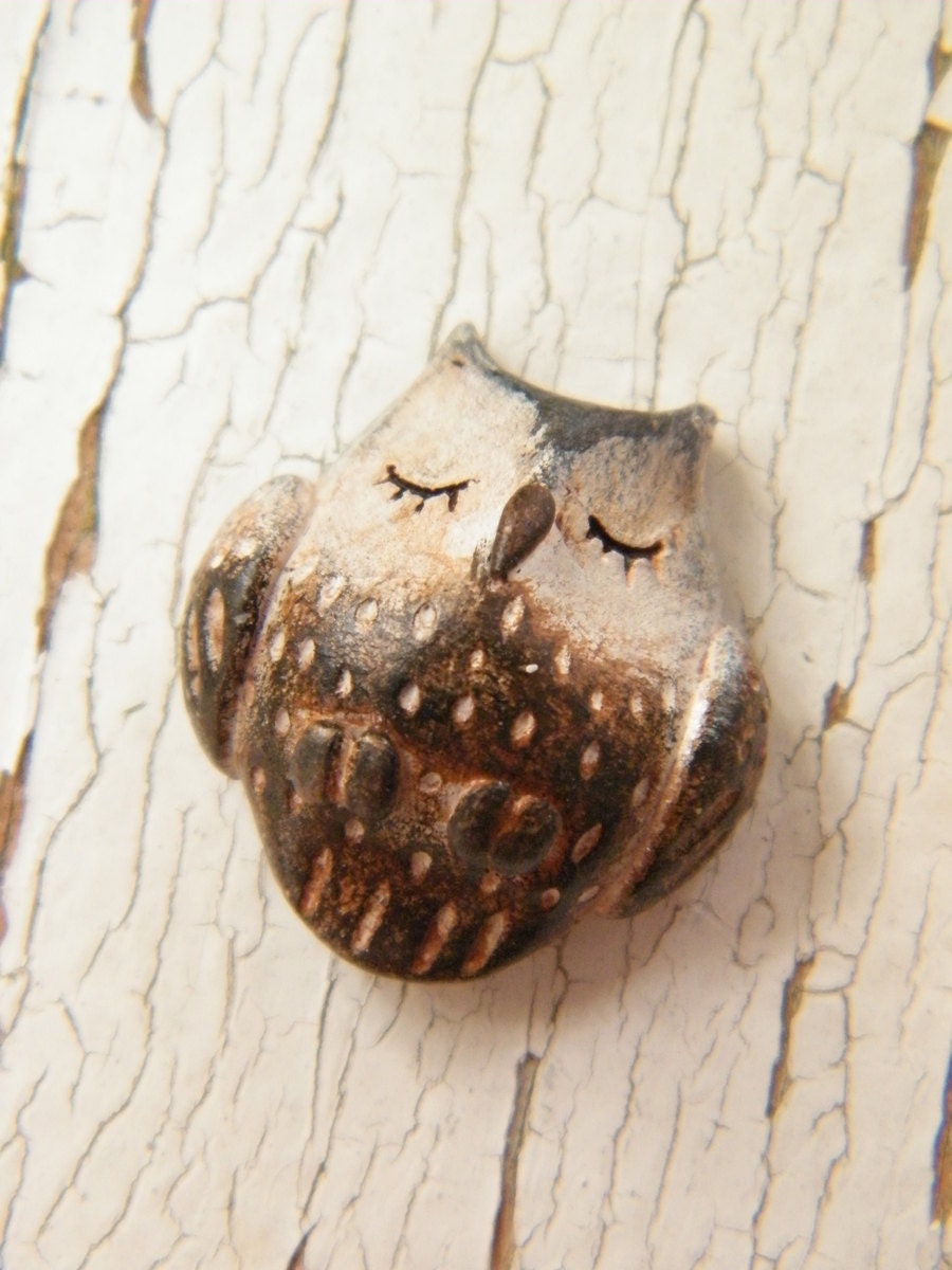 Little Brown Owl bead - Sleepy Woodland Critters (ready to ship) - TreeWingsStudio