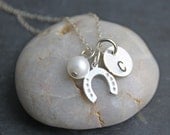 Silver Horseshoe Necklace With Sterling Pendant And Personalized Initial Charm