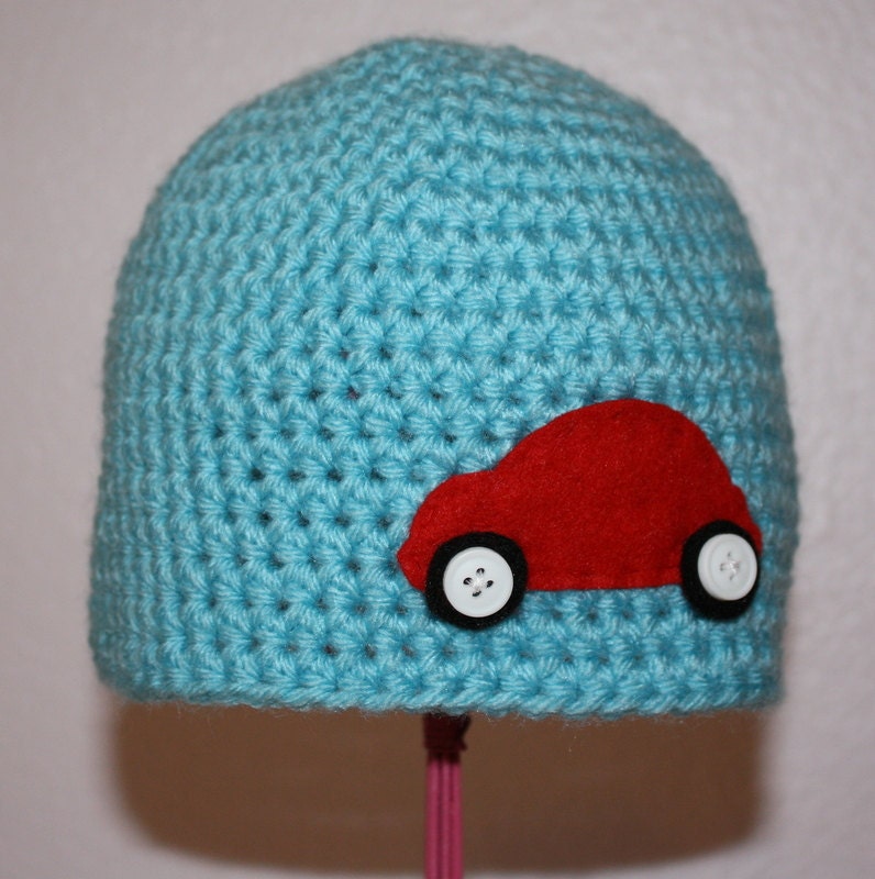 READY TO SHIP - 6-12 Month Car Beanie - As Pictured