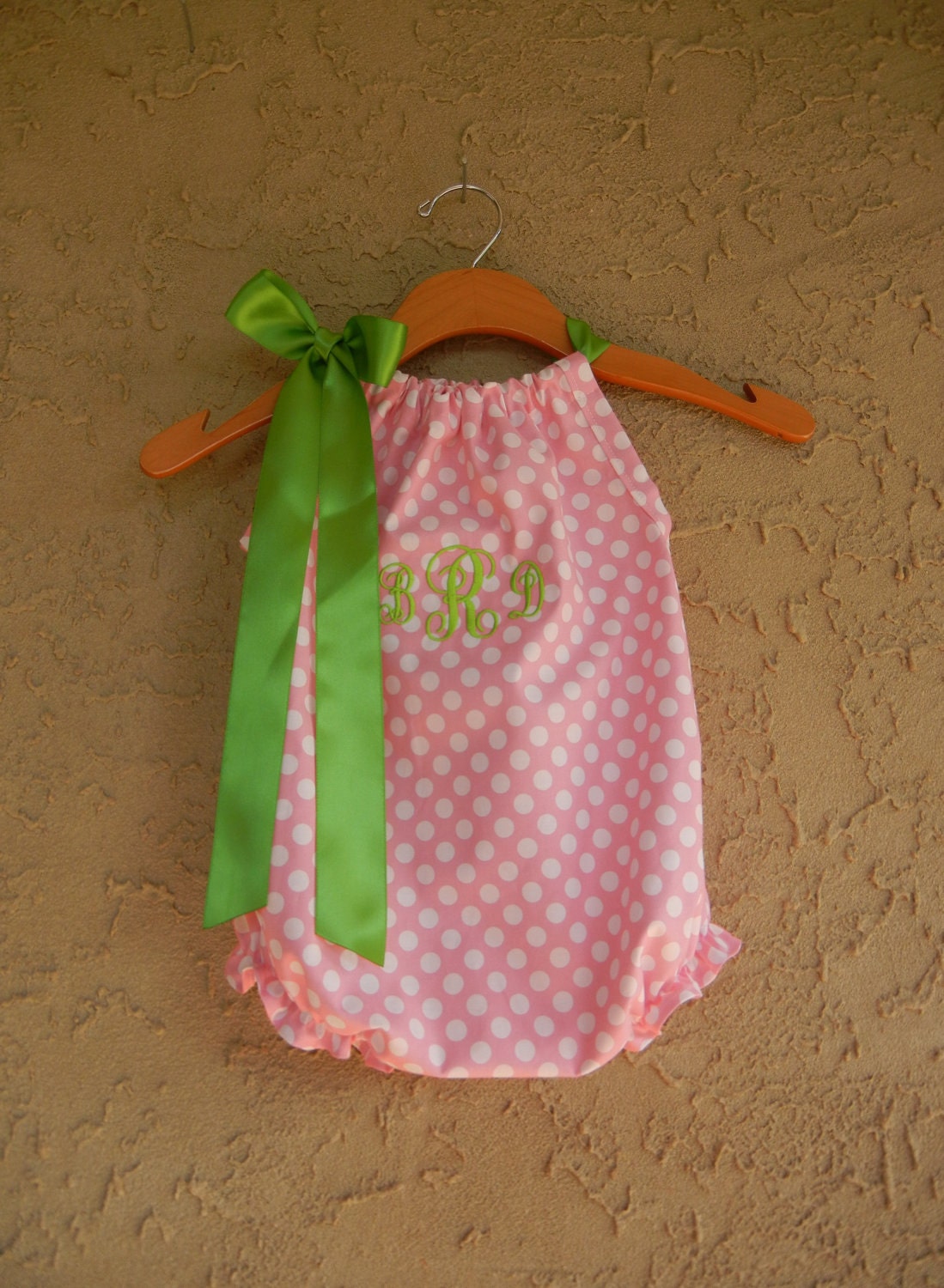 Monogrammed Pink Dot Pillowcase Bubble Romper - sizes 3m - 24m....PERFECT for SPRING and SUMMER