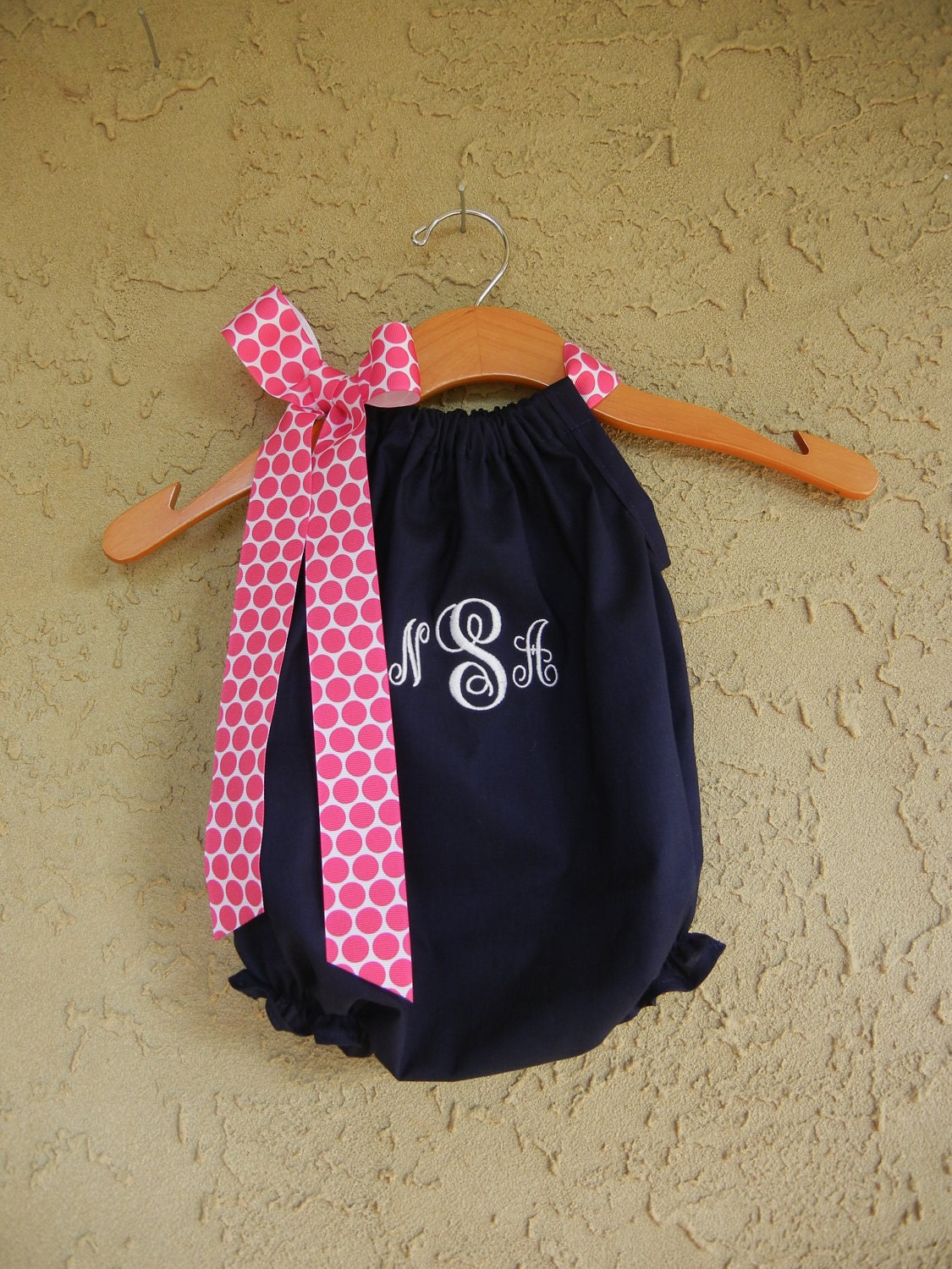 Monogrammed Navy Pillowcase Bubble Romper - sizes 3m - 24m....PERFECT for SUMMER and the BEACH