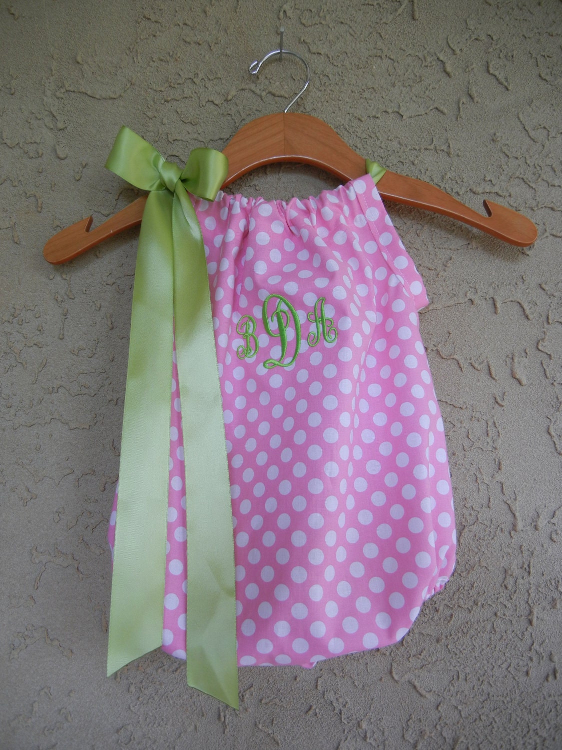 Monogrammed Pink Dot Pillowcase Bubble Romper - sizes 3m - 24m....PERFECT for SPRING and SUMMER
