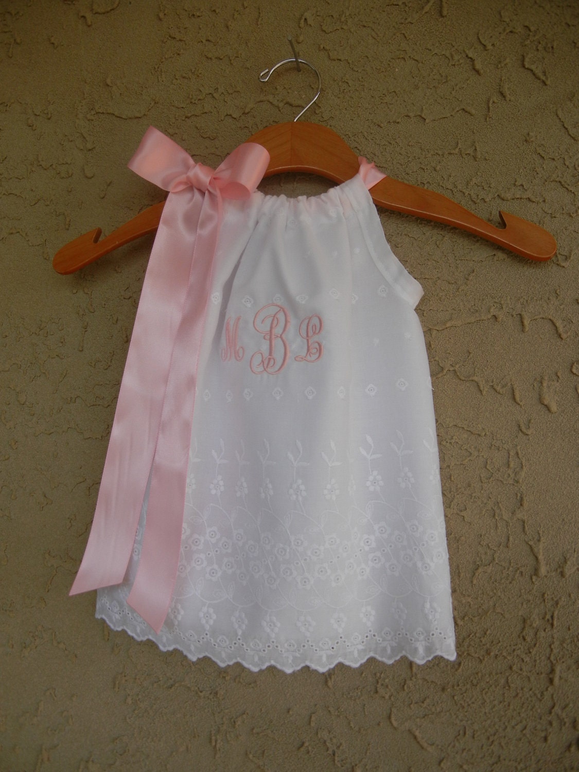 Monogrammed White Eyelet Pillowcase Dress - sizes 6m - 5T - PERFECT FOR FLOWERGIRLS, Beach Pictures, and Baptisms