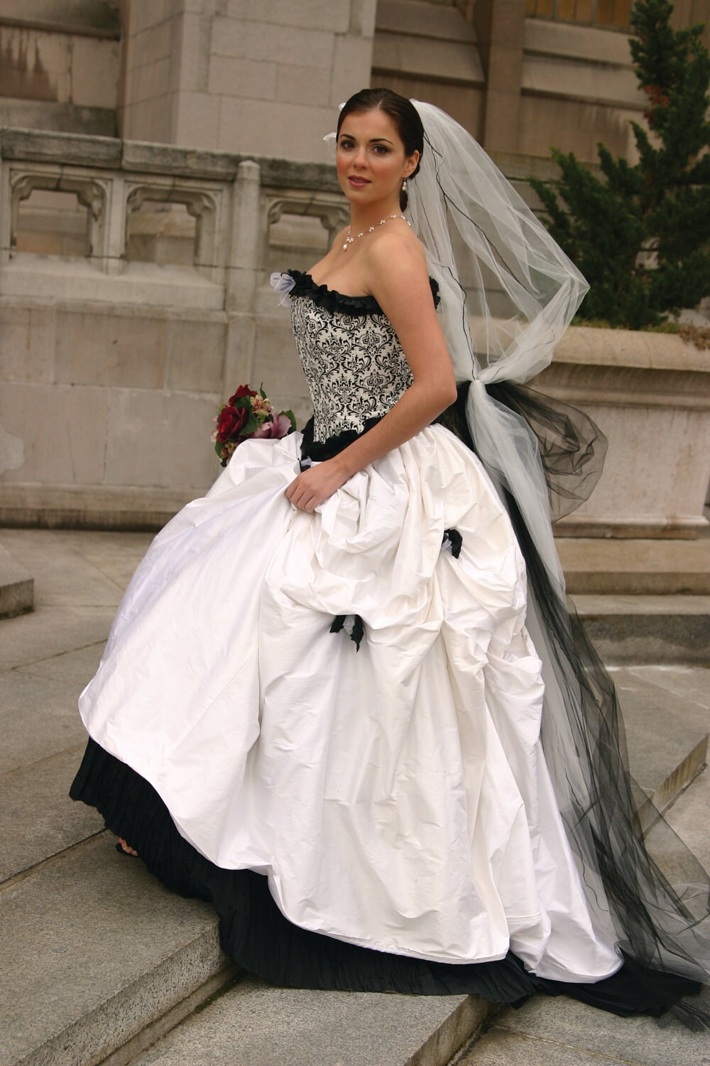 Black and White Wedding Dress Corset Ball Gown One of a Kind