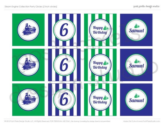 TRAIN BIRTHDAY - Printable Birthday Party Circles - 2 inch - DIY Steam Engine Collection - by Make Life Cute Il_570xn