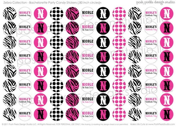 CANDY STICKERS - Printable Bachelorette Party Candy Stickers - Pink, Black, Zebra Print - DIY Zebra Collection - by Make Life Cute Il_570xn