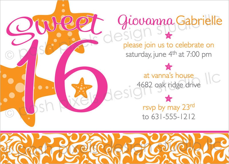 BIRTHDAY INVITATION - Printable 5"x7" Party Invitation Design - Sweet 16 - DIY Sweet Beach Party Collection - by Make Life Cute Il_570xn