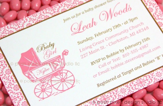 BABY CARRIAGE - Printable 5"x7" Baby Shower Invitation Design - DIY Sweet Vintage Baby Collection - by Make Life Cute Il_570xn
