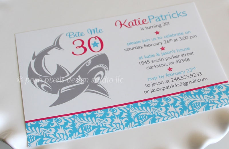 BIRTHDAY INVITATION - Printable 5"x7" Invitation Design - Shark Party - Bite Me Collection - by Make Life Cute Il_570xn