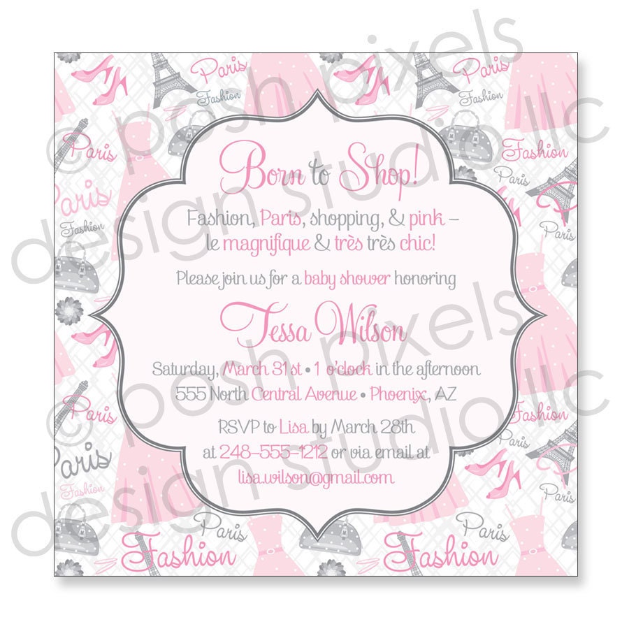 BABY INVITATION - Printable 5"x5" Invitation Design - Baby Shower - DIY Paris Baby Collection - by Make Life Cute Il_570xn