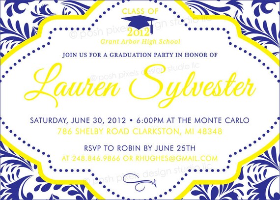 GRAD INVITATION - Printable 5"x7" Invitation Design - Custom Colors - Class of 2012 - DIY Damask Grad Party Collection - by Make Life Cute Il_570xn