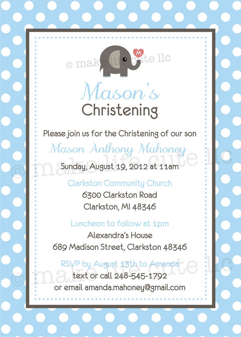 ELEPHANT - Printable 5"x7" Invitation Design - Baptism, Dedication, or Communion - DIY Elephant Christening Collection - by Make Life Cute Il_570xn