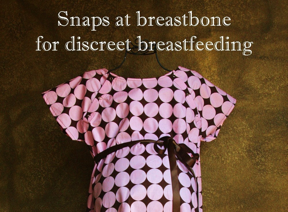 Maternity Birthing Gown in Pink & Brown Dots - Ready to ship
