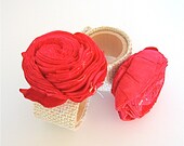 Napkin Rings - set of four made with fabric and red rose flowers, houseofpeltier
