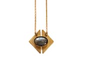 Tiny pyrite gray stone diamond brass necklace