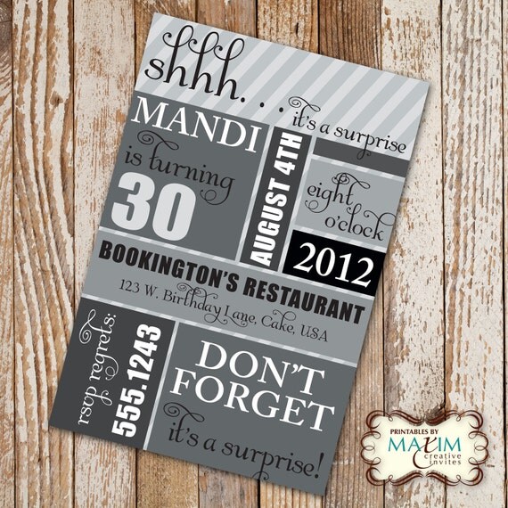 DIY Printable Invitation - Surprise Birthday Party, Birthday invitation, 30th Birthday, 40th Birthday Party Invitation, Adult Birthday Party