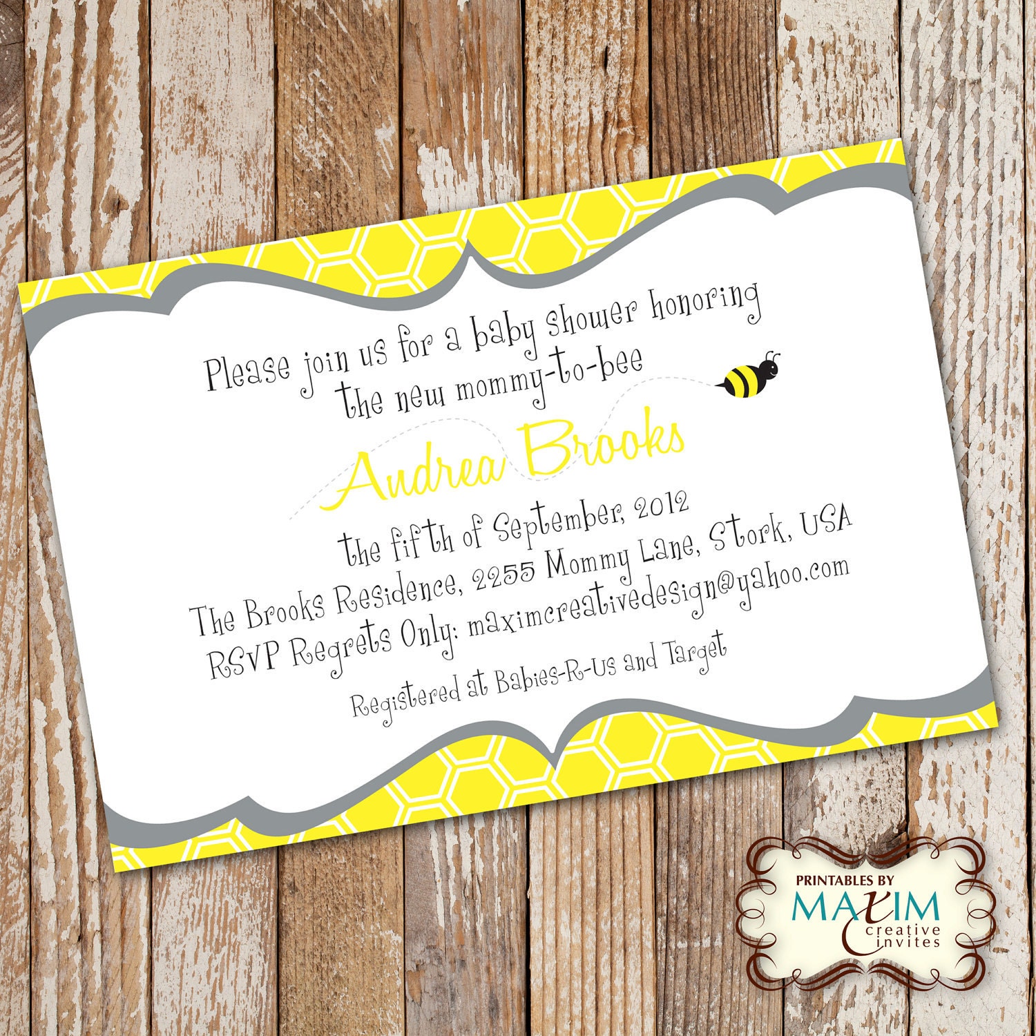 DIY Printable Invitation - Baby Shower Invitation, Party Invitation, Bee Baby Shower, Mommy to Bee Shower