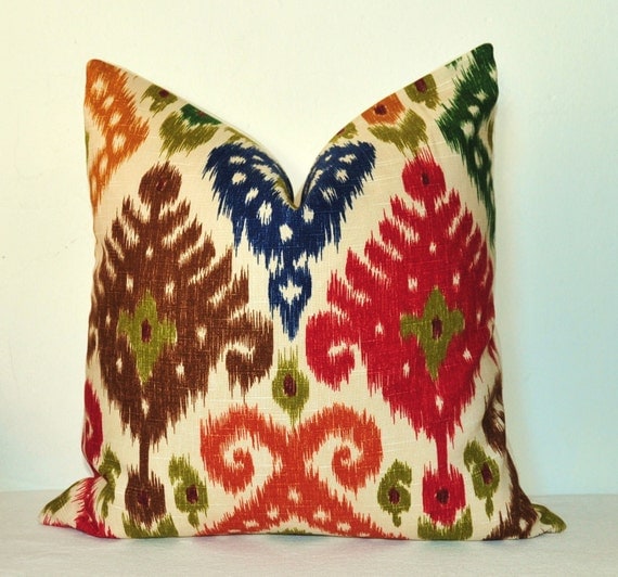 Pillow Cover - Throw Pillow - Toss Pillow - Sofa Pillow - Ikat - 17x17 inch - Red - Green - Blue