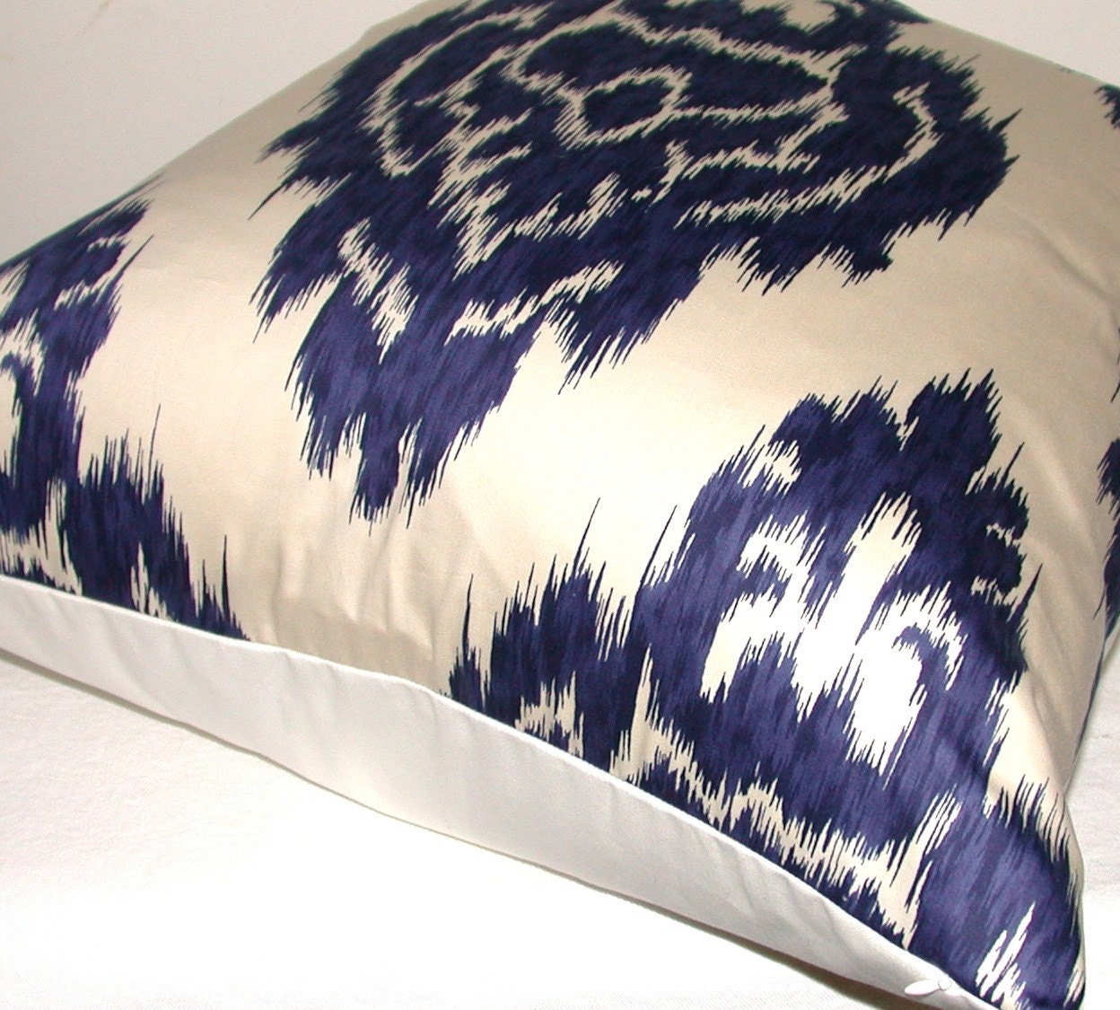 Set of Two - Designer Fabric Pillow Covers - Ikat Print - Blue - Cream - 22x22 inches - Medallion - Batik - Throw Pillows - Decorative Pillows - Sofa Pillows