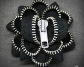 Zipper Brooch - Black with Silver Teeth