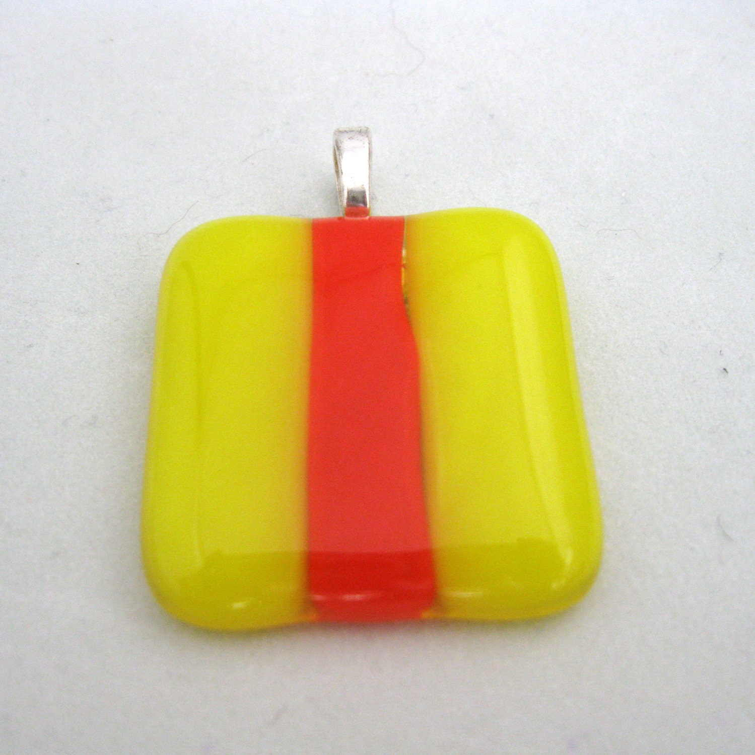 bright yellow red jewelry - Surfer, red and yellow, colorful, fused glass pendant, colorful necklace for summer - cjyummies