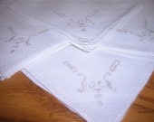 Lovely, Linen Cocktail or Luncheon Napkins, Very Soft White, Embroidered, Pulled Threadwork, Imaculate Condition