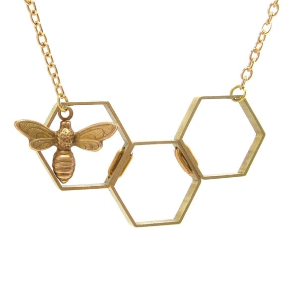 Honey bee honeycomb necklace