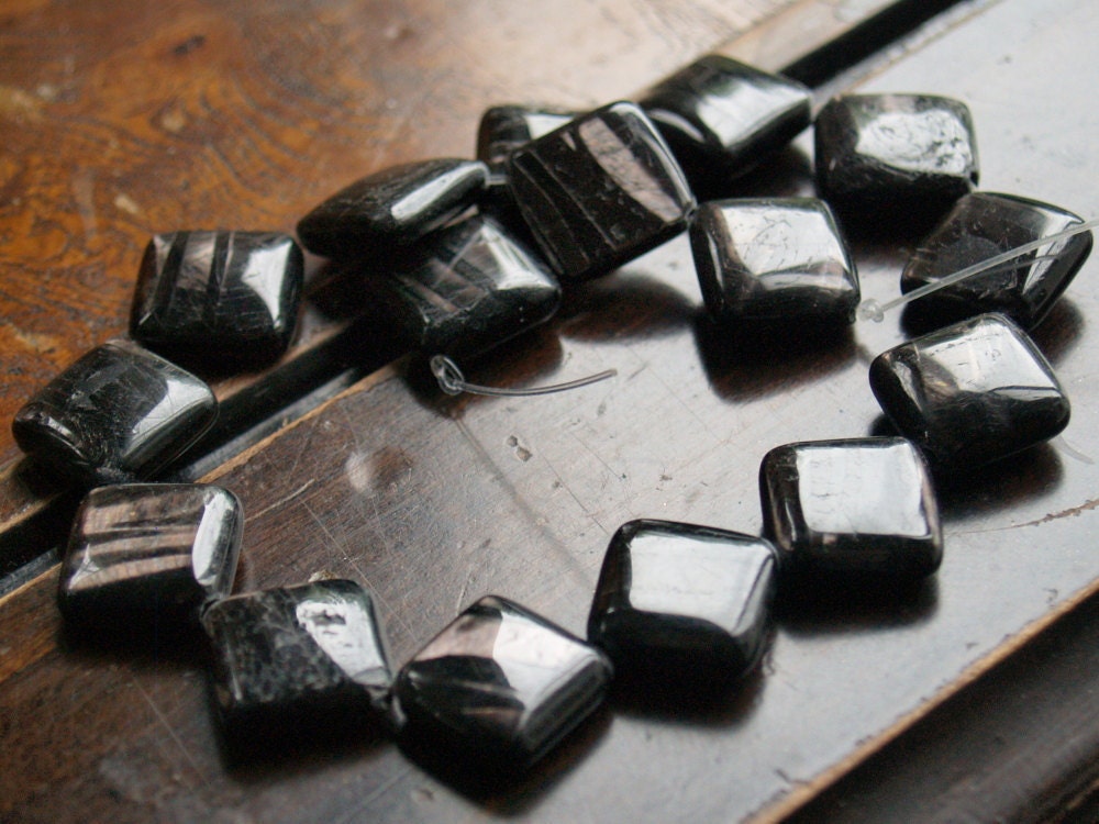 18 x 16mm Obsidian Quartz Smooth Square Side Drilled  Bead
