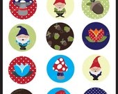 Garden Gnome Collection 2 inch Circles for cupcake toppers, cards, stationary, invitations, scrapbooking and all paper crafts