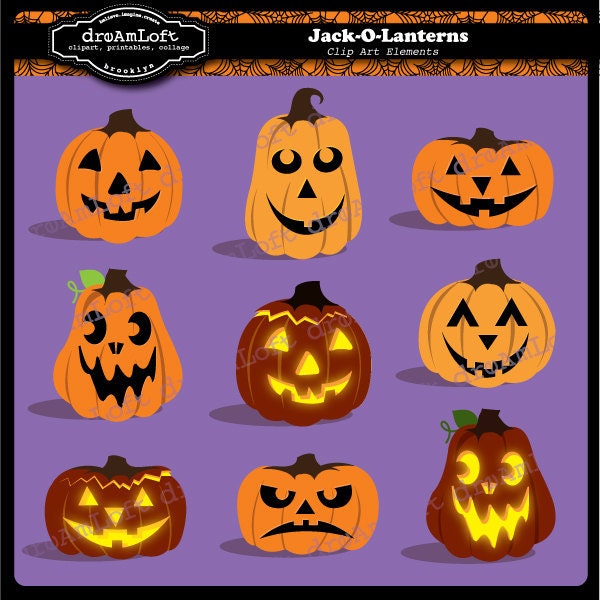 Halloween Clip Art Jack-O-Lanterns for Personal and Commercial Use