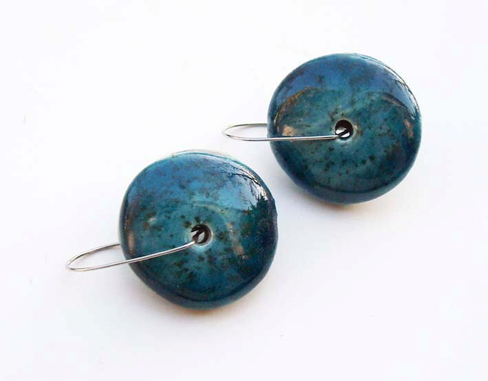 Blue round earrings ceramic jewelry