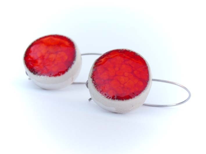 Red Geometric earrings ceramic jewelry - azulado